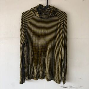 Vintage Nomadic Traders Striped Turtleneck Top Large Navy Blue Yellow Green